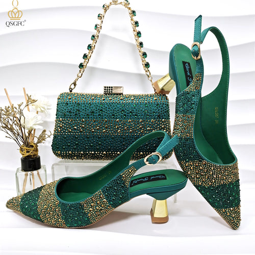 QSGFC Nigerian Women Heel Party Ladies Italian Design Green Shoes And