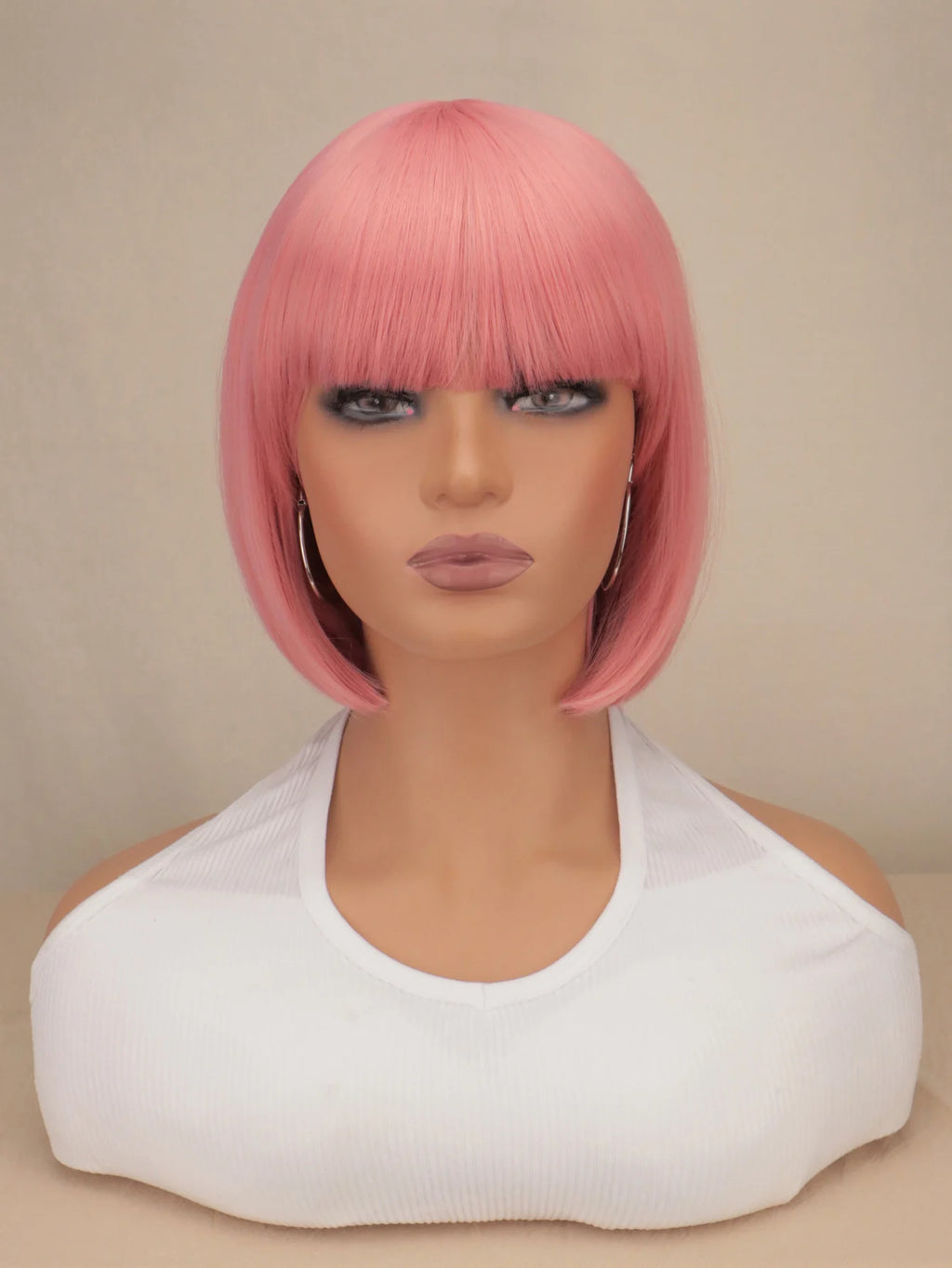 Short Bob Wig With Bangs Synthetic Wigs For Women Black Blonde Pink
