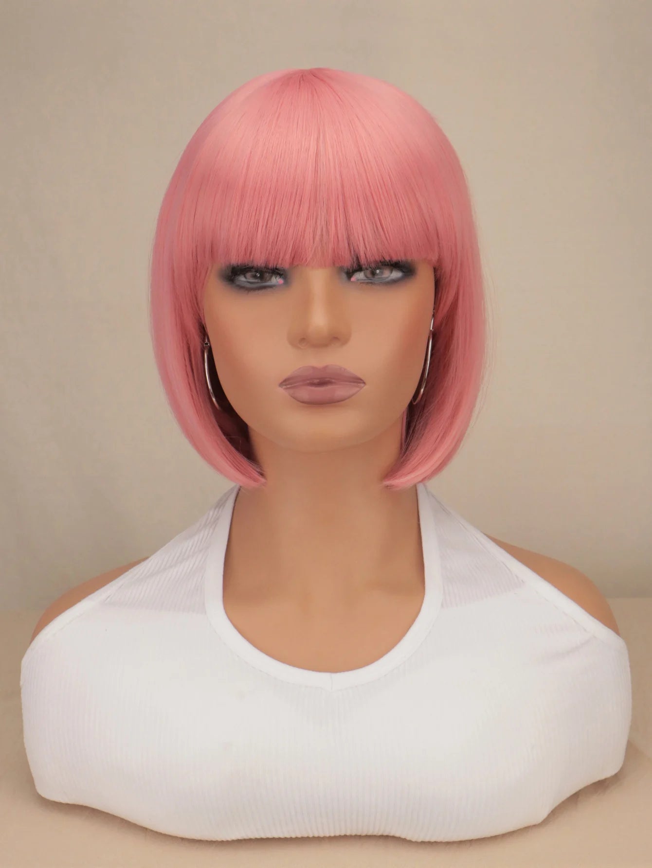Short Bob Wig With Bangs Synthetic Wigs For Women Black Blonde Pink