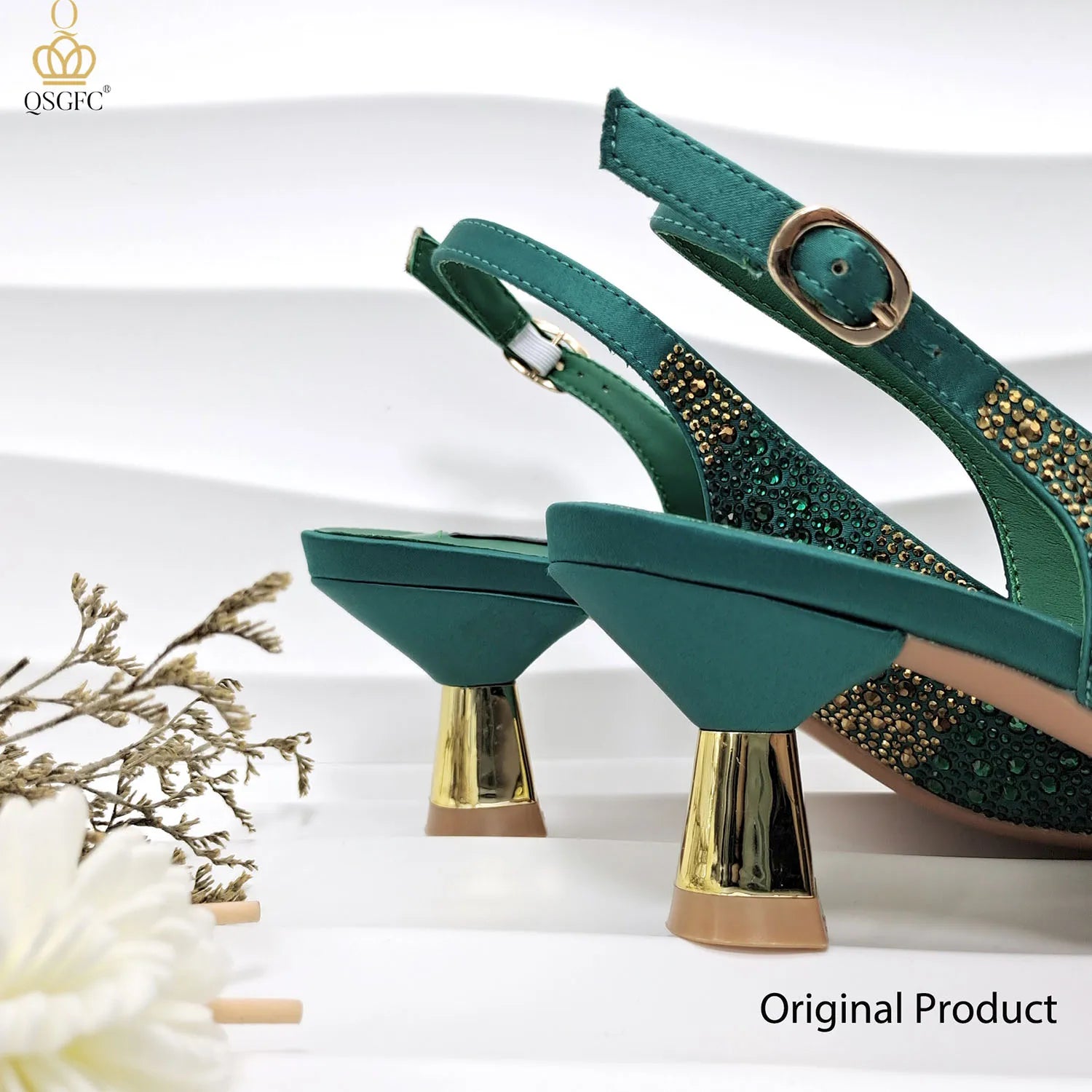 QSGFC Nigerian Women Heel Party Ladies Italian Design Green Shoes And