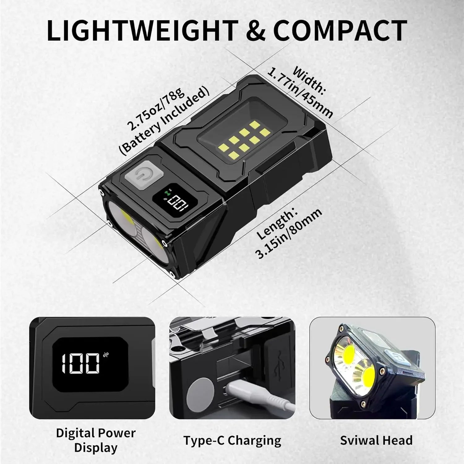 MINI USB Rechargeable LED Flashlight Portable Tail Magnet Work Light