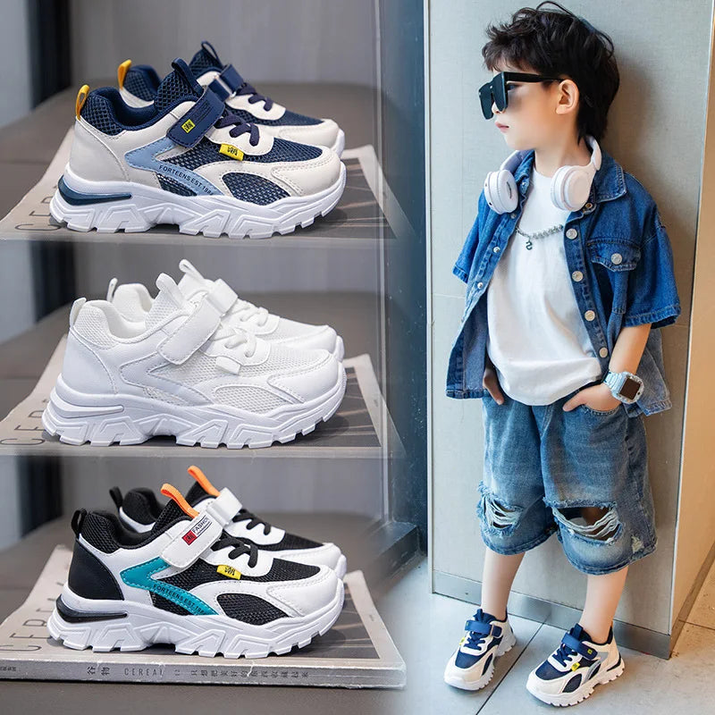 Kid Sneakers Sport Shoes for Boys Fashion Leather Children Breathable