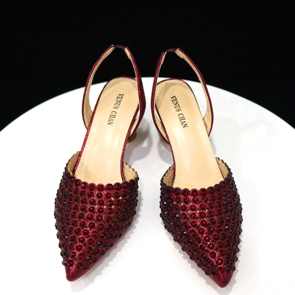 Venus Chan Pointed Toe Heels For Women 2023 Elegant Party Wine Color