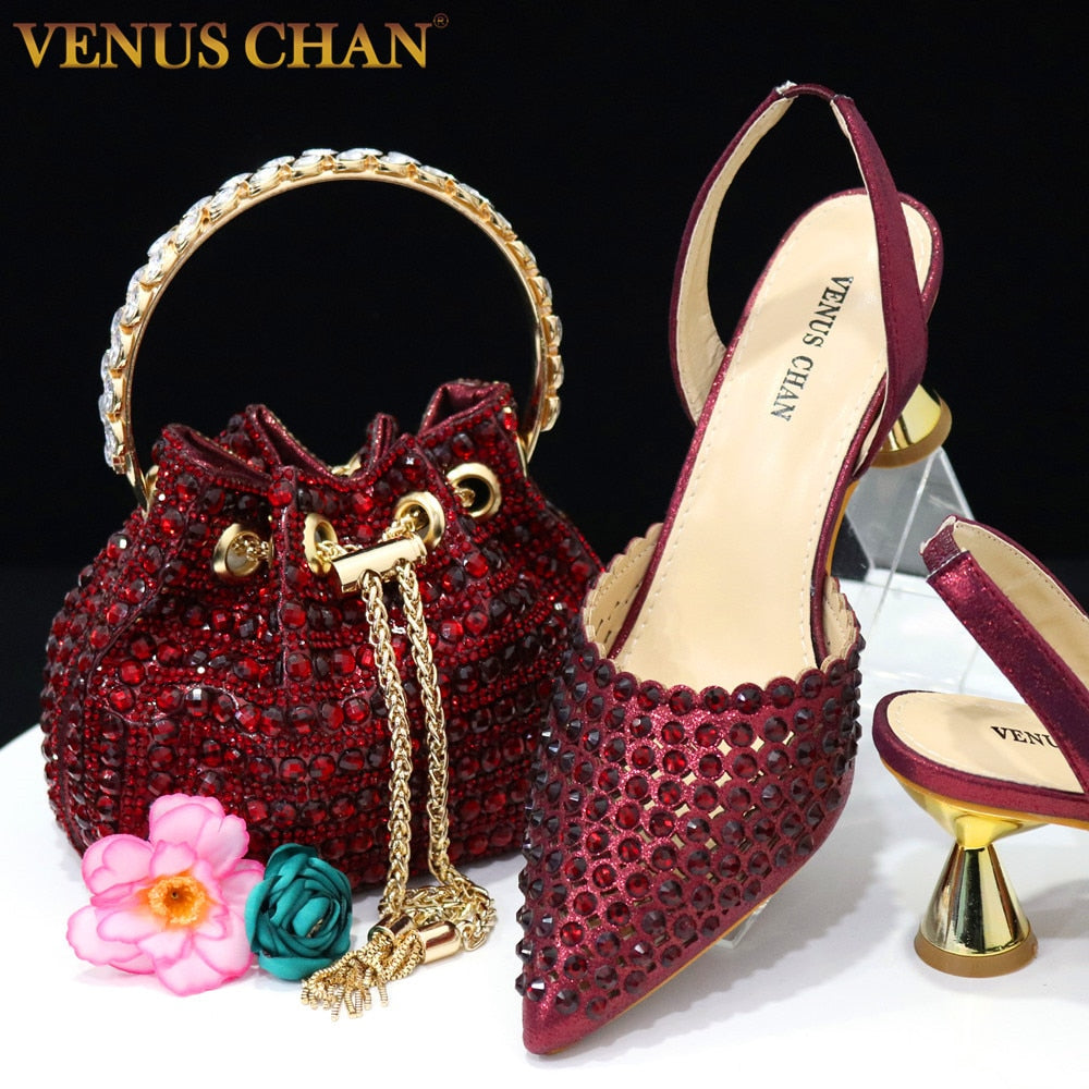 Venus Chan Pointed Toe Heels For Women 2023 Elegant Party Wine Color