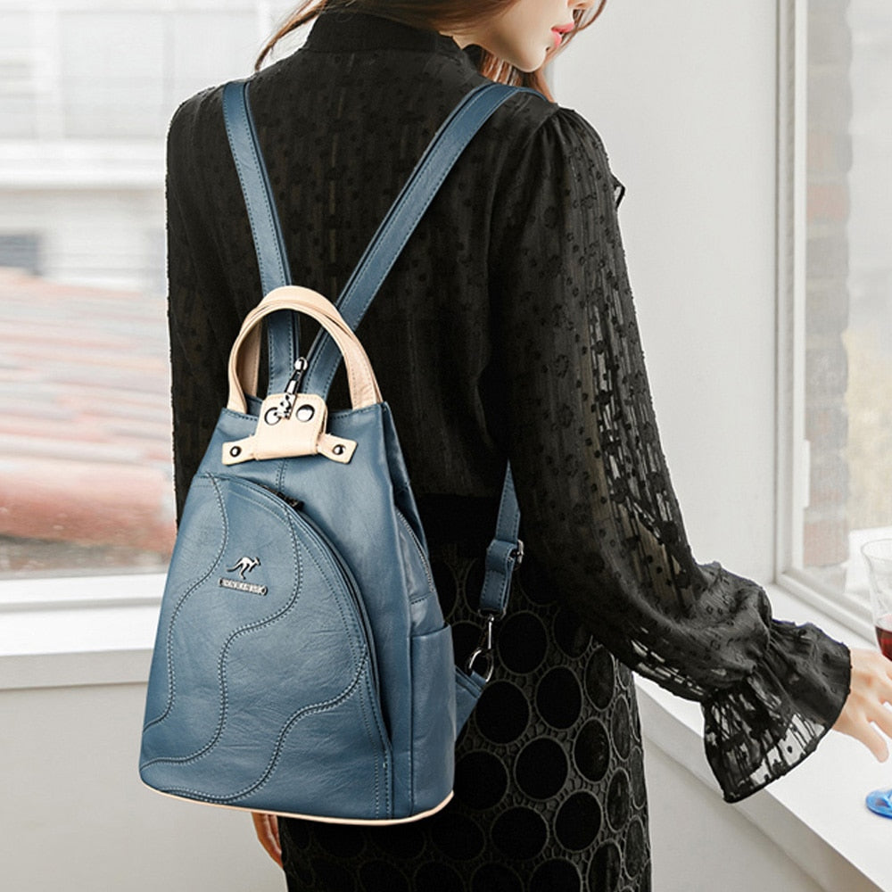Women Leather Backpacks Zipper Female Chest Bag Travel Back Pack