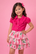 Girls Pink Floral Skirt Set